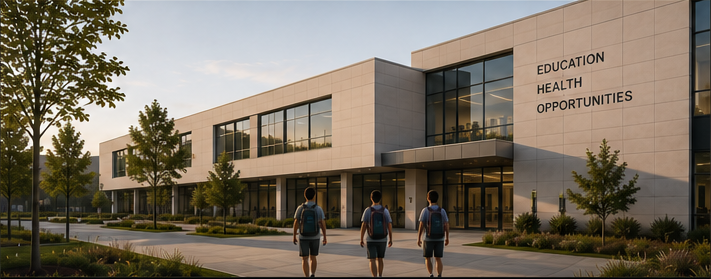 Education and healthcare facility, representing access to education and healthcare